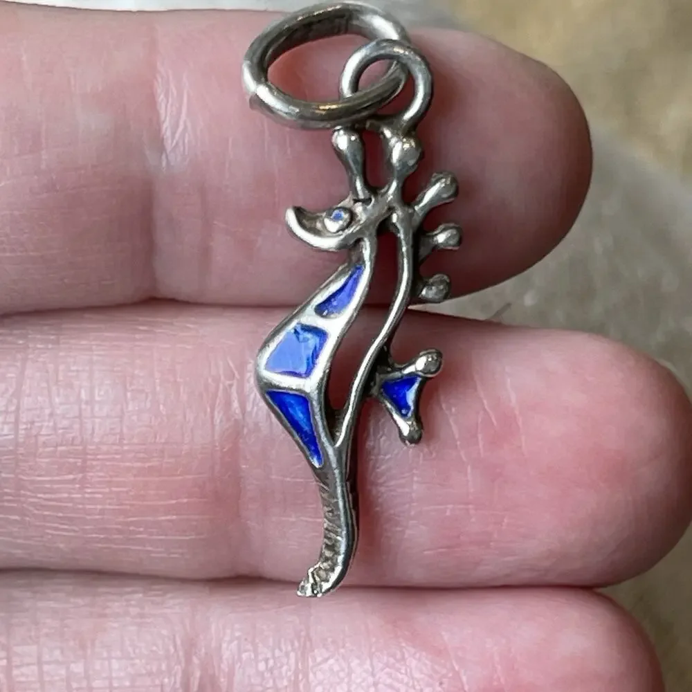Vintage Sterling 800 Silver Blue Enamel Seahorse Charm Pendant 2g Signed 86 AR